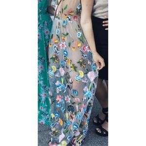 LATISTE floral embroidered mesh maxi dress